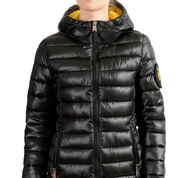 Plein Sport Women's Black Hooded Logo Print Zip Up Parka Jacket S M L XL 2XL